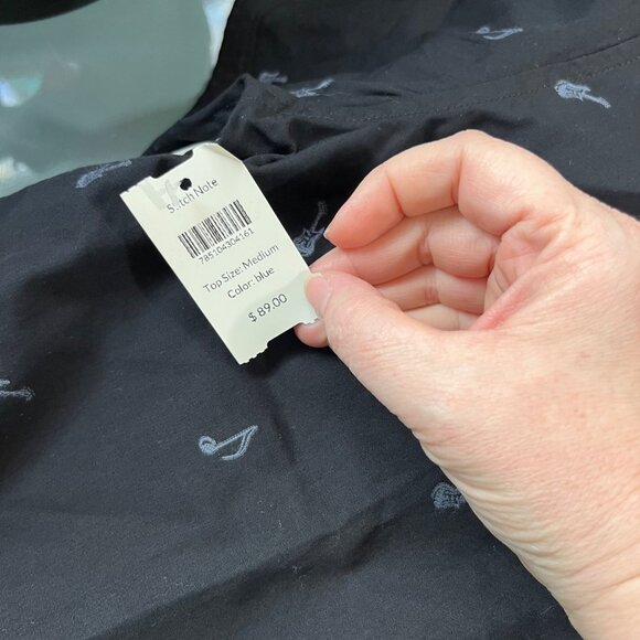 Stitch Note men's shirt M black blue guitar print short sleeve button down NWT - Picture 6 of 8